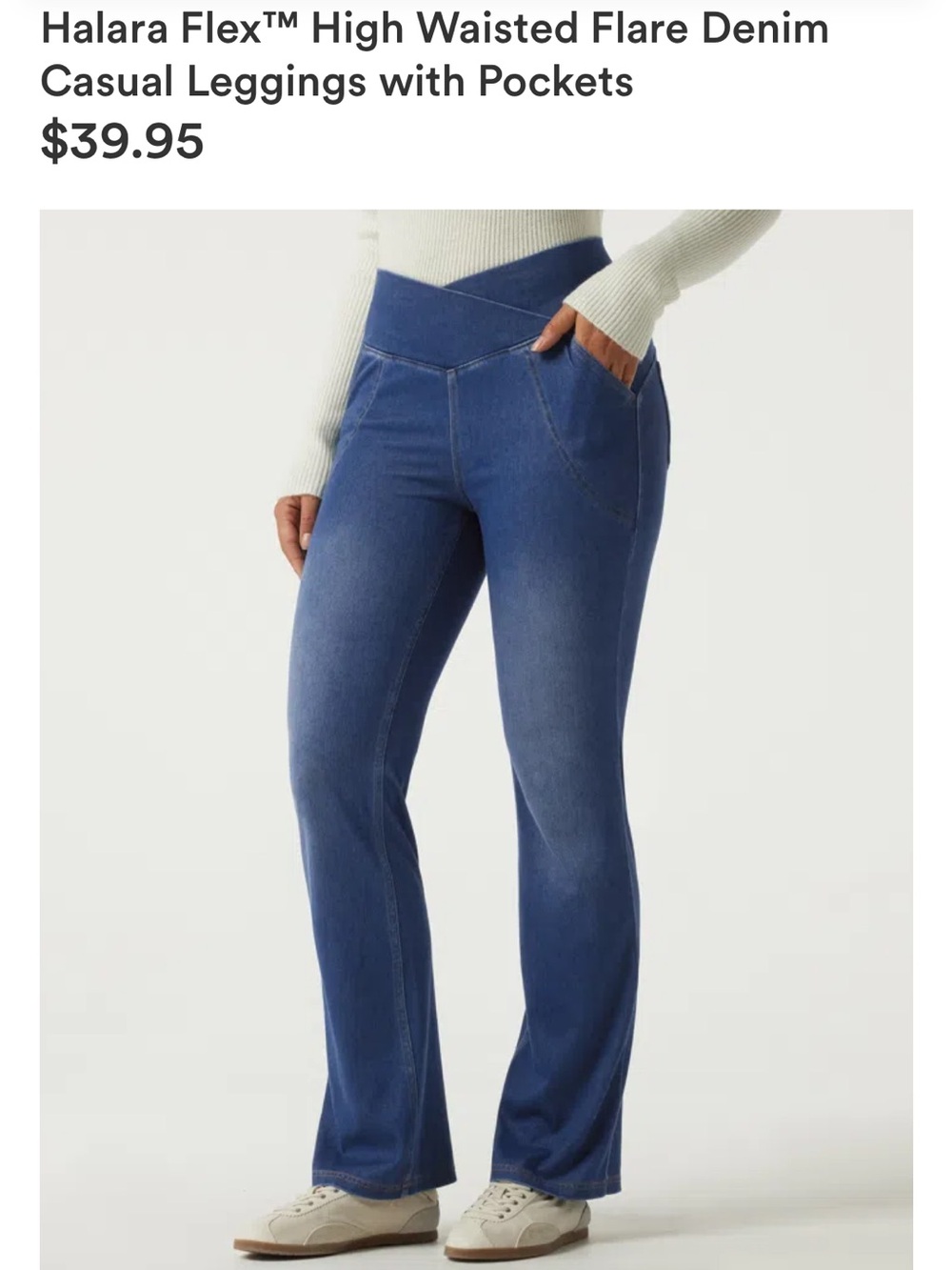 HALARA Blue High-Waisted Flare Denim Leggings with Pockets NWT